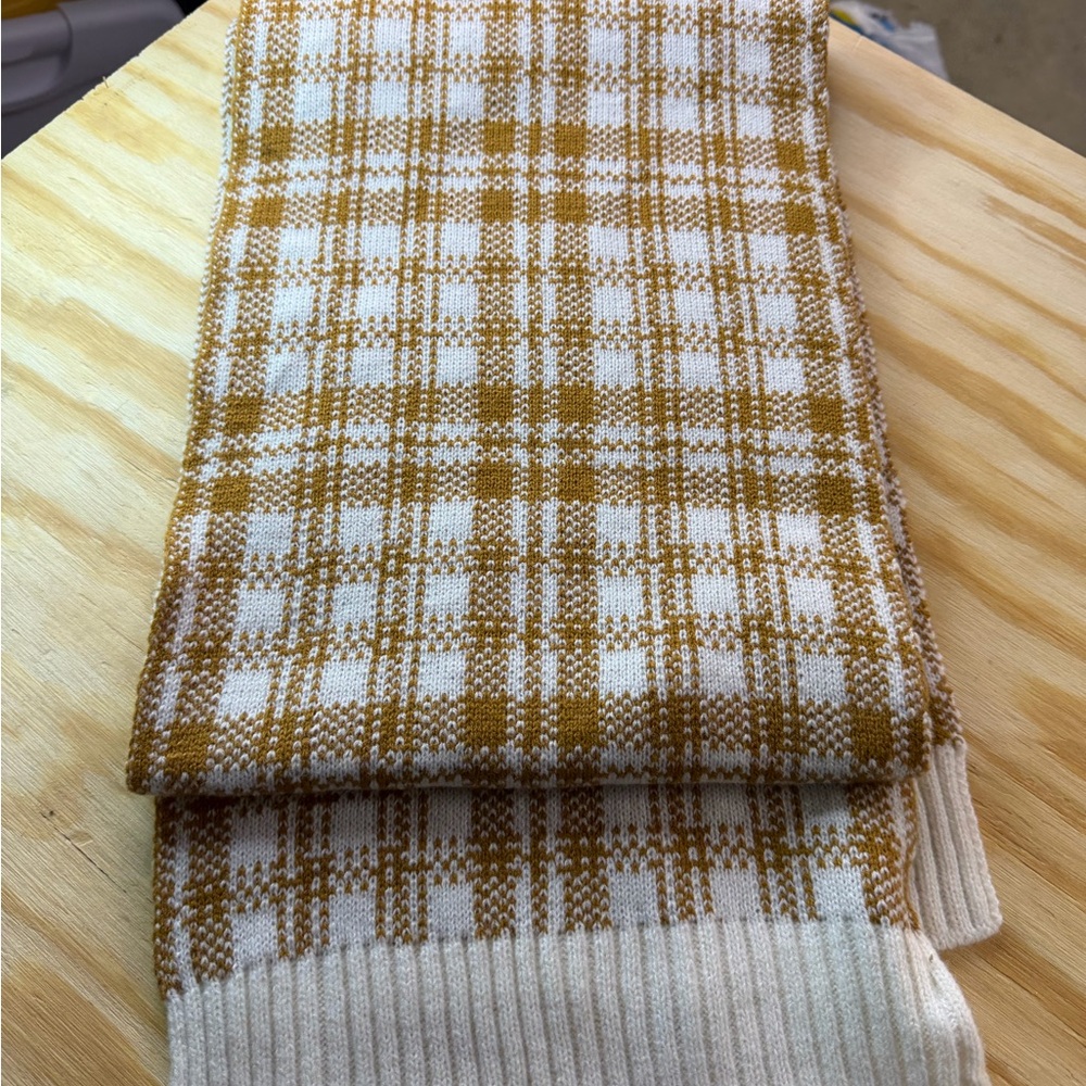 Timberland Knit Scarf Plaid Cream Tan Winter Scarf NWT $60 MSRP